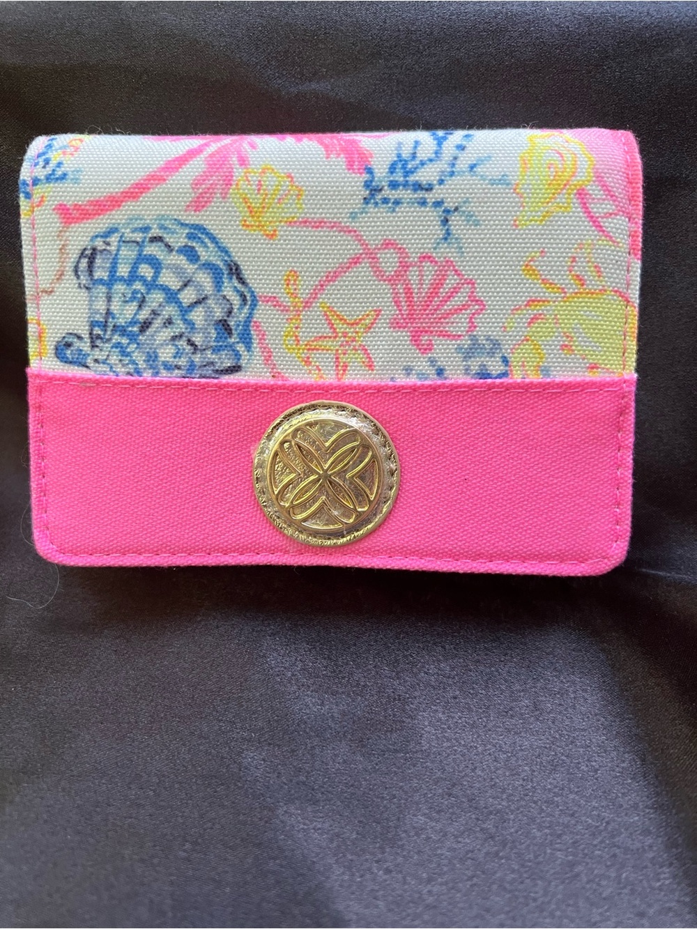 Lilly Pulitzer Pink & Shell Canvas Playing Card Holder with unopened cards